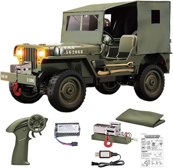 ماشین کنترلی نظامی Willys Jeep همراه با وینچ و چادر